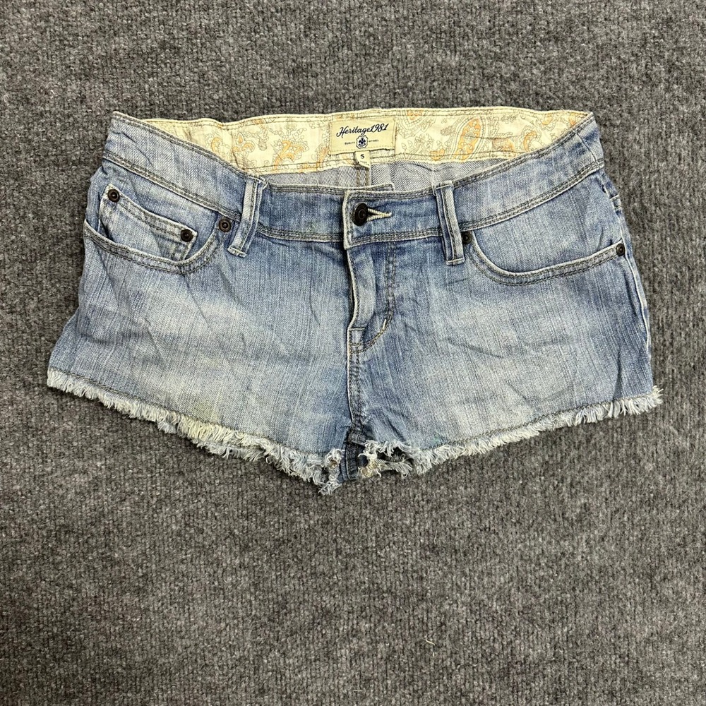 Heritage 1981 Denim Shorts Womens Size 5 Blue Low Rise Frayed Raw Hem Cut Offs